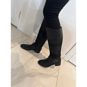 Circa Joan & David Black Takara Reptile Leather Buckle Zip High Boots Size 7.5